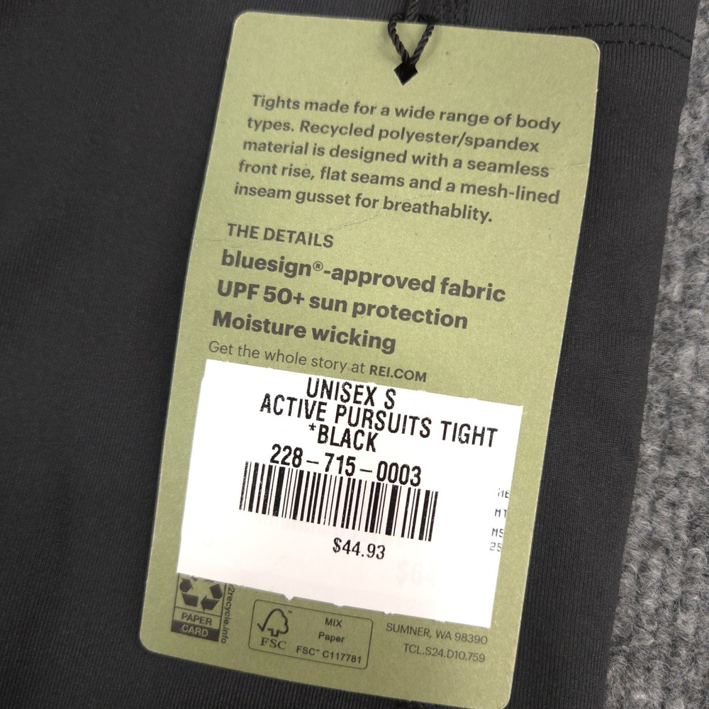 REI Active Pursuits Tights Unisex Small Black Pockets Performance 27" Inseam NEW - Picture 14 of 14